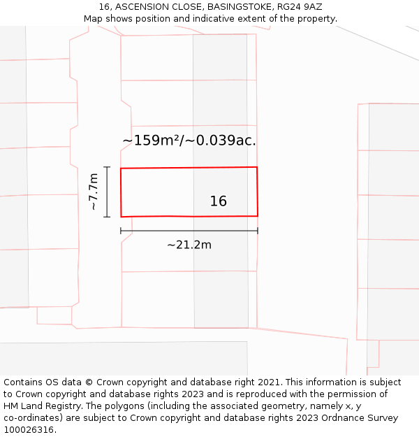 16, ASCENSION CLOSE, BASINGSTOKE, RG24 9AZ: Plot and title map