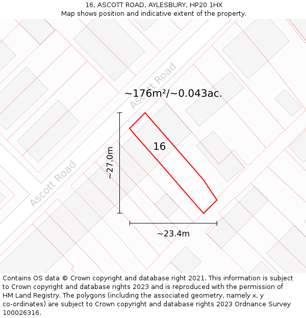 16, ASCOTT ROAD, AYLESBURY, HP20 1HX: Plot and title map