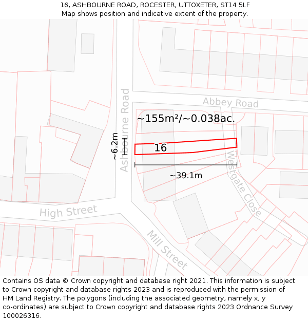 16, ASHBOURNE ROAD, ROCESTER, UTTOXETER, ST14 5LF: Plot and title map