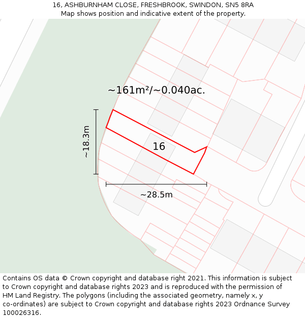 16, ASHBURNHAM CLOSE, FRESHBROOK, SWINDON, SN5 8RA: Plot and title map