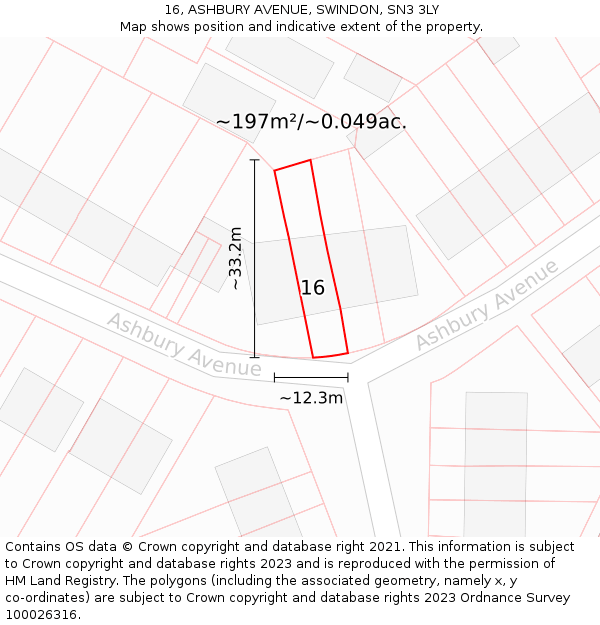 16, ASHBURY AVENUE, SWINDON, SN3 3LY: Plot and title map