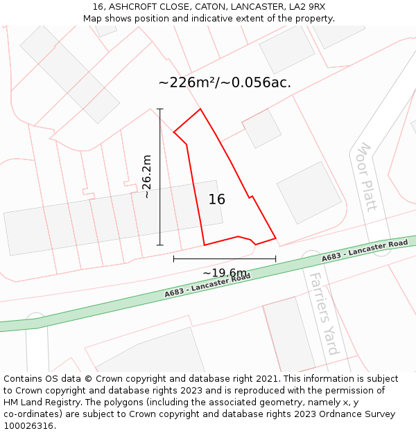 16, ASHCROFT CLOSE, CATON, LANCASTER, LA2 9RX: Plot and title map