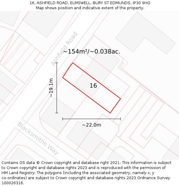 16, ASHFIELD ROAD, ELMSWELL, BURY ST EDMUNDS, IP30 9HG: Plot and title map