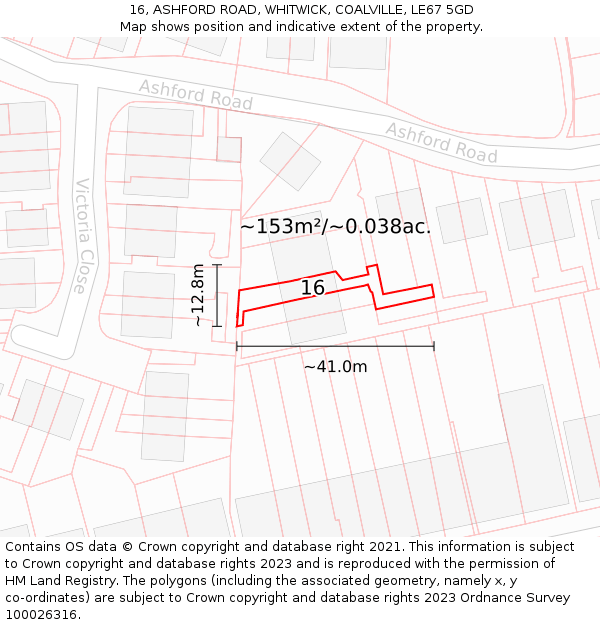 16, ASHFORD ROAD, WHITWICK, COALVILLE, LE67 5GD: Plot and title map