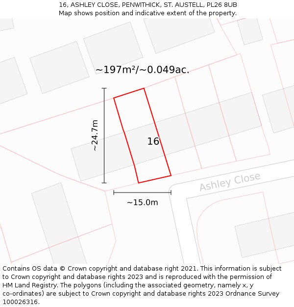 16, ASHLEY CLOSE, PENWITHICK, ST. AUSTELL, PL26 8UB: Plot and title map