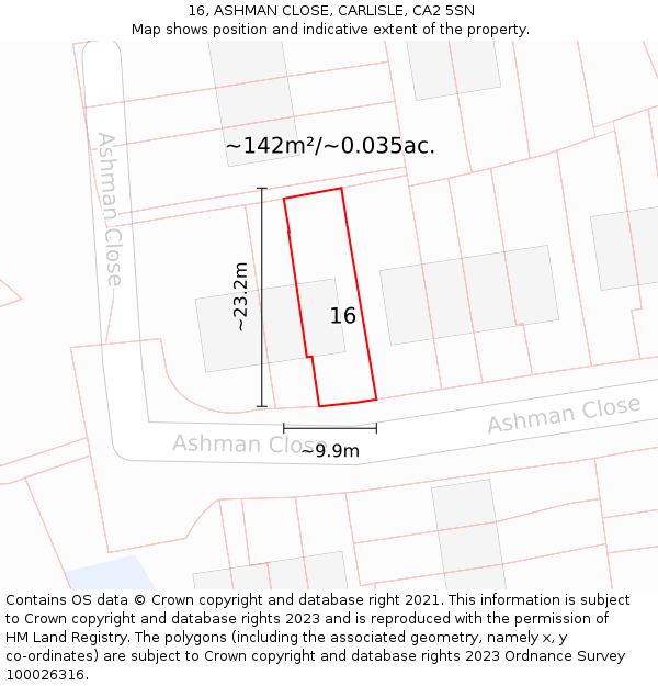 16, ASHMAN CLOSE, CARLISLE, CA2 5SN: Plot and title map