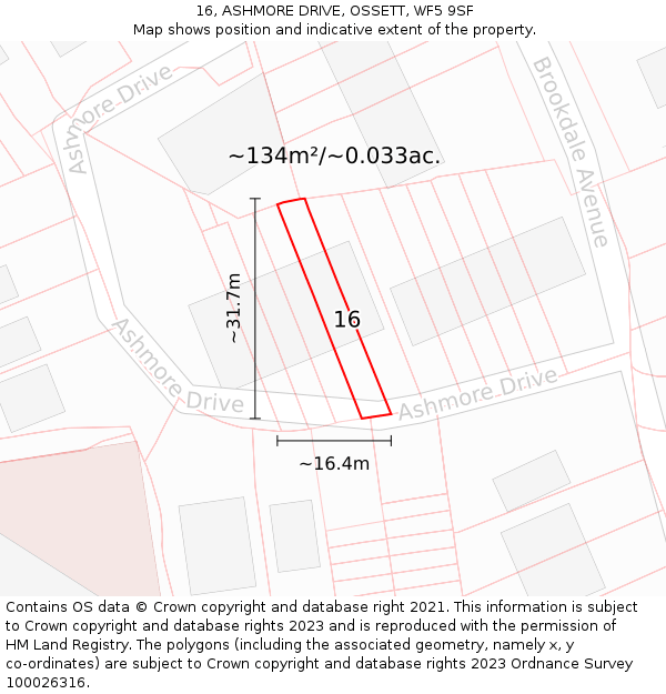 16, ASHMORE DRIVE, OSSETT, WF5 9SF: Plot and title map