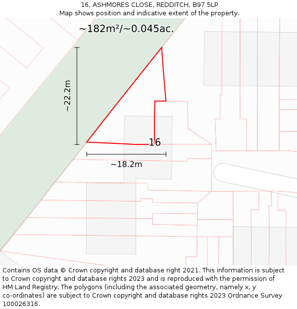 16, ASHMORES CLOSE, REDDITCH, B97 5LP: Plot and title map