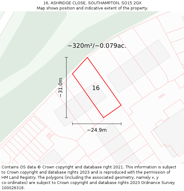 16, ASHRIDGE CLOSE, SOUTHAMPTON, SO15 2GX: Plot and title map