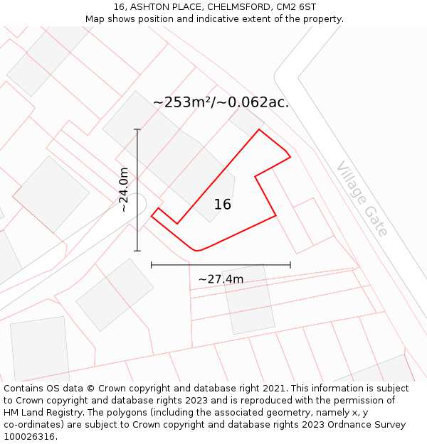 16, ASHTON PLACE, CHELMSFORD, CM2 6ST: Plot and title map