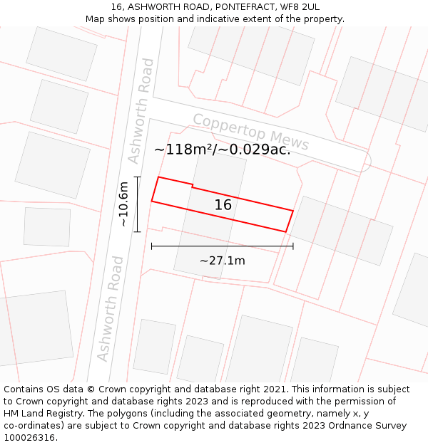 16, ASHWORTH ROAD, PONTEFRACT, WF8 2UL: Plot and title map