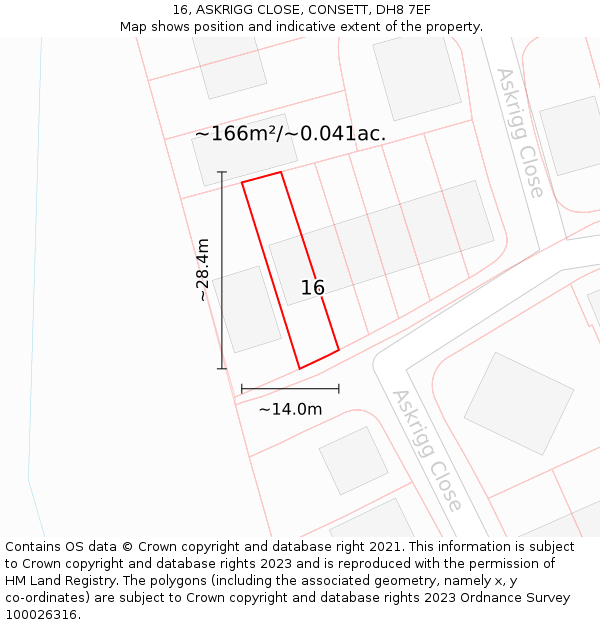 16, ASKRIGG CLOSE, CONSETT, DH8 7EF: Plot and title map