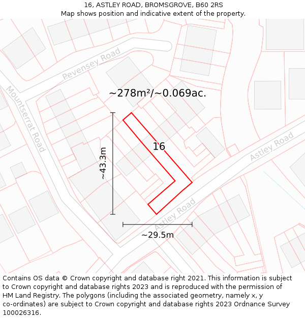 16, ASTLEY ROAD, BROMSGROVE, B60 2RS: Plot and title map