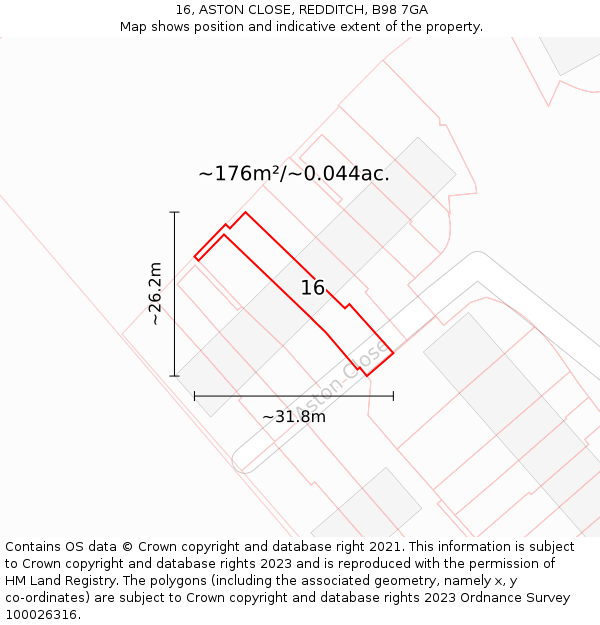 16, ASTON CLOSE, REDDITCH, B98 7GA: Plot and title map