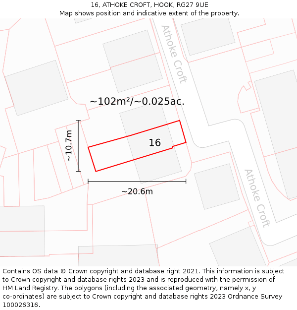 16, ATHOKE CROFT, HOOK, RG27 9UE: Plot and title map