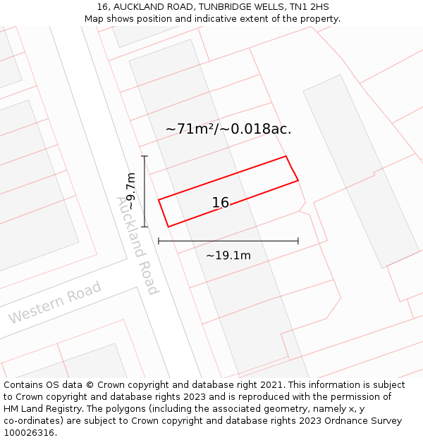 16, AUCKLAND ROAD, TUNBRIDGE WELLS, TN1 2HS: Plot and title map