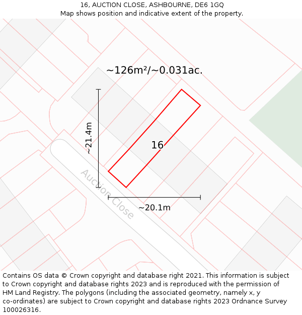 16, AUCTION CLOSE, ASHBOURNE, DE6 1GQ: Plot and title map