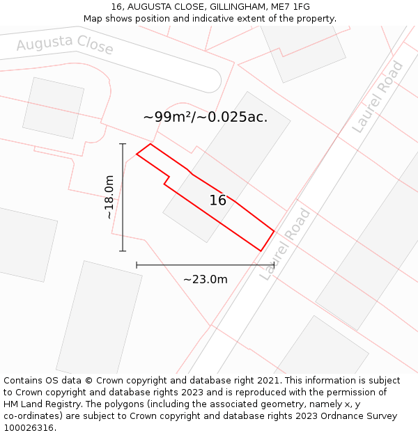 16, AUGUSTA CLOSE, GILLINGHAM, ME7 1FG: Plot and title map