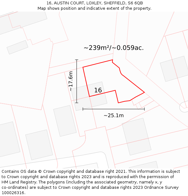 16, AUSTIN COURT, LOXLEY, SHEFFIELD, S6 6QB: Plot and title map
