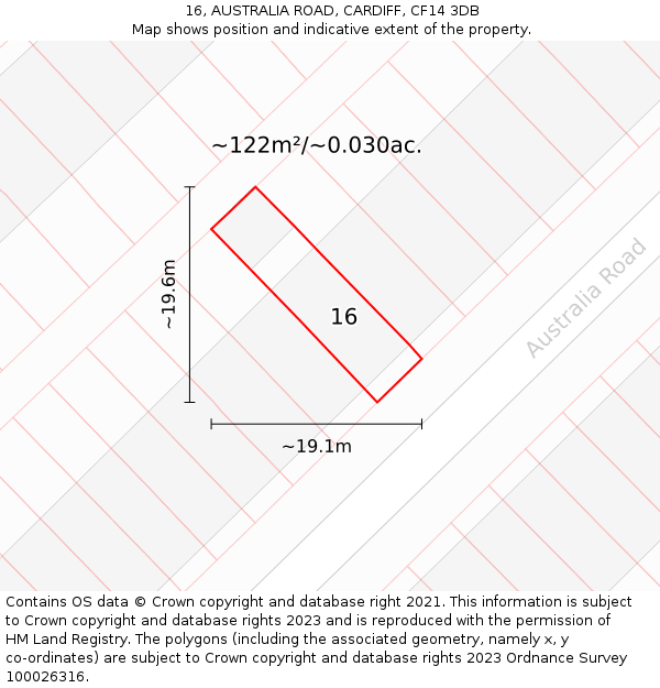 16, AUSTRALIA ROAD, CARDIFF, CF14 3DB: Plot and title map