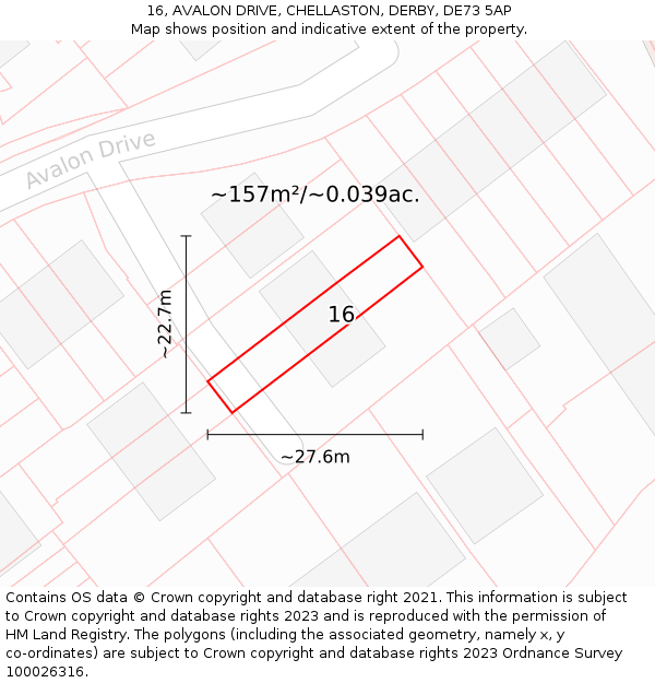 16, AVALON DRIVE, CHELLASTON, DERBY, DE73 5AP: Plot and title map