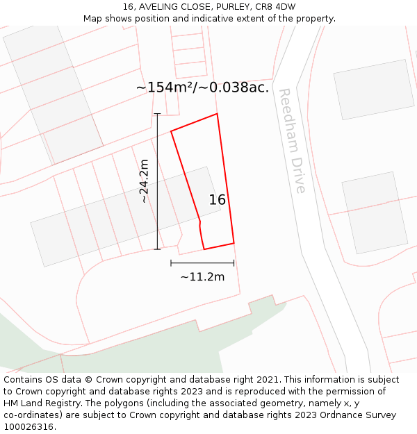 16, AVELING CLOSE, PURLEY, CR8 4DW: Plot and title map