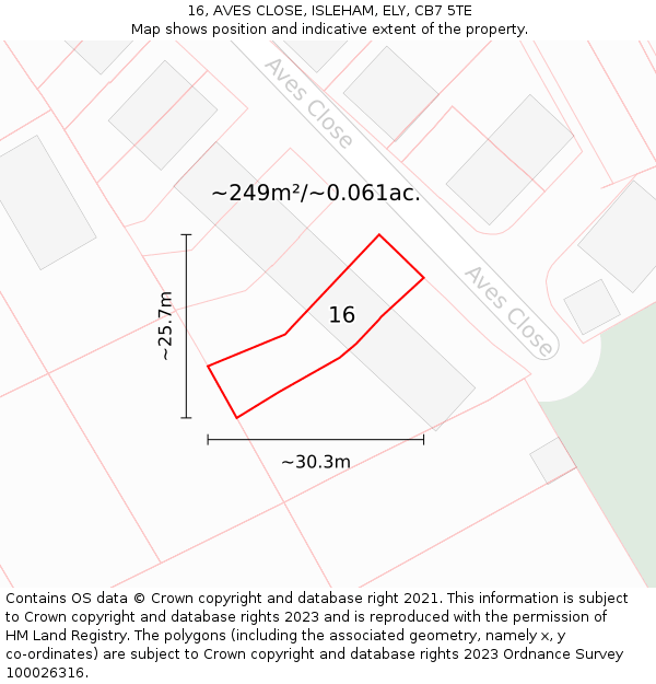 16, AVES CLOSE, ISLEHAM, ELY, CB7 5TE: Plot and title map