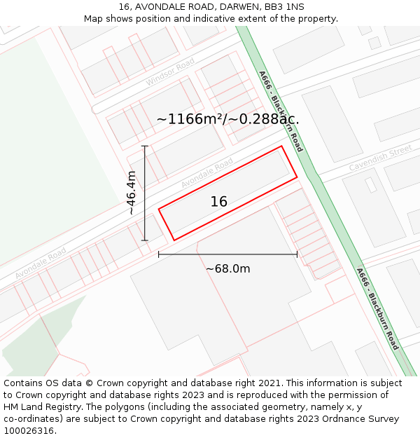 16, AVONDALE ROAD, DARWEN, BB3 1NS: Plot and title map