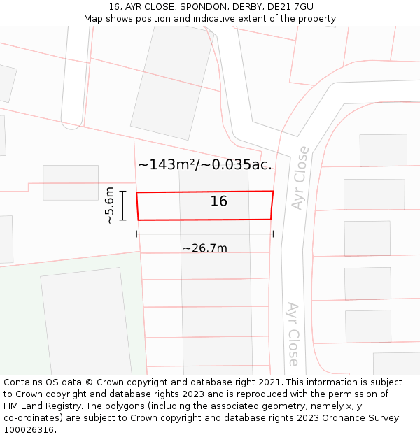 16, AYR CLOSE, SPONDON, DERBY, DE21 7GU: Plot and title map