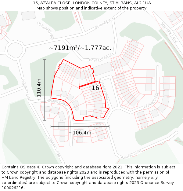 16, AZALEA CLOSE, LONDON COLNEY, ST ALBANS, AL2 1UA: Plot and title map
