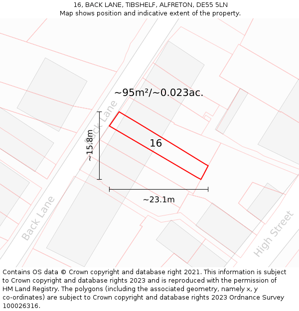 16, BACK LANE, TIBSHELF, ALFRETON, DE55 5LN: Plot and title map