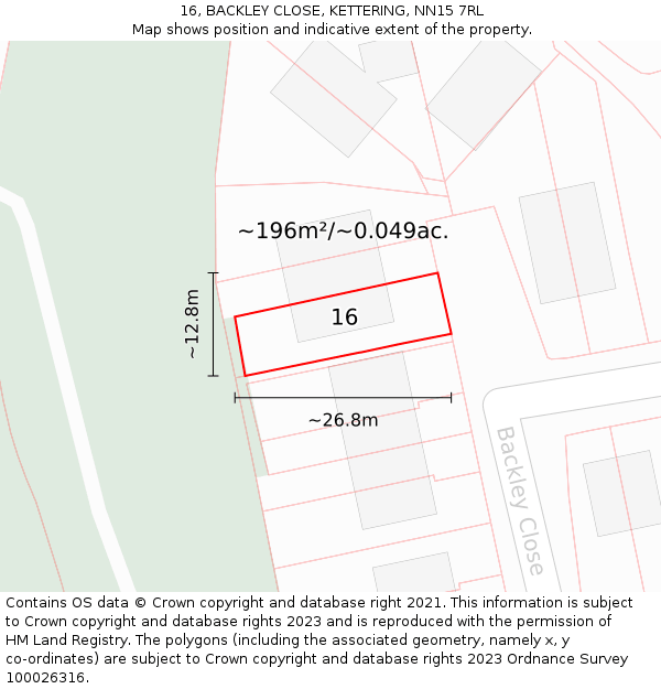 16, BACKLEY CLOSE, KETTERING, NN15 7RL: Plot and title map