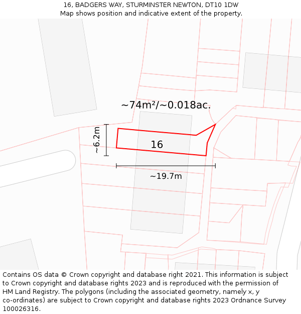 16, BADGERS WAY, STURMINSTER NEWTON, DT10 1DW: Plot and title map