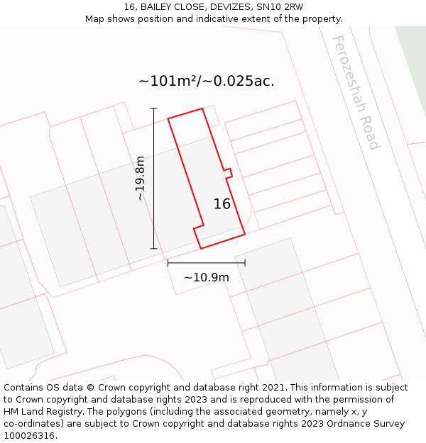 16, BAILEY CLOSE, DEVIZES, SN10 2RW: Plot and title map