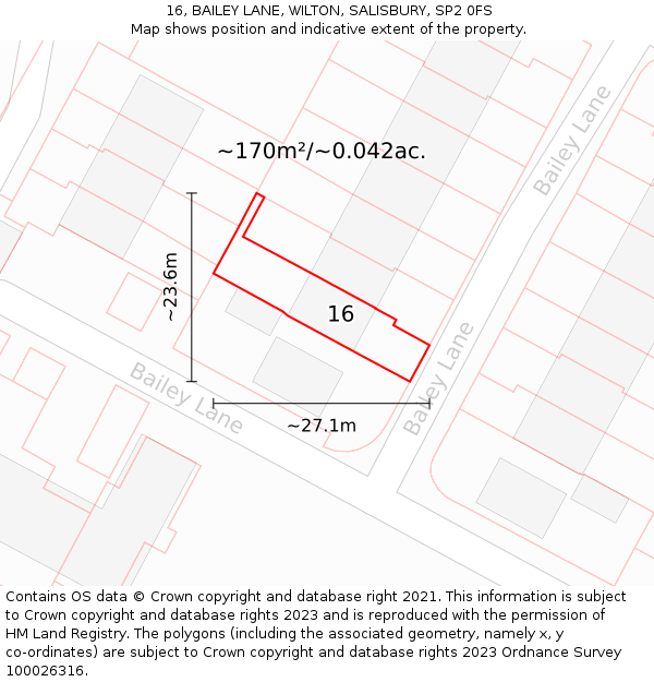 16, BAILEY LANE, WILTON, SALISBURY, SP2 0FS: Plot and title map