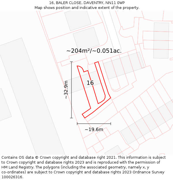 16, BALER CLOSE, DAVENTRY, NN11 0WP: Plot and title map