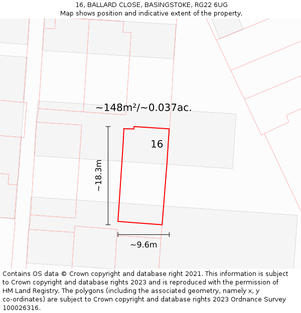 16, BALLARD CLOSE, BASINGSTOKE, RG22 6UG: Plot and title map