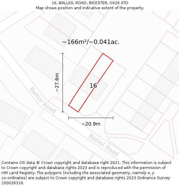 16, BALLIOL ROAD, BICESTER, OX26 4TD: Plot and title map
