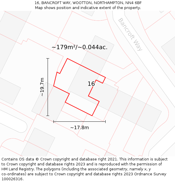 16, BANCROFT WAY, WOOTTON, NORTHAMPTON, NN4 6BF: Plot and title map