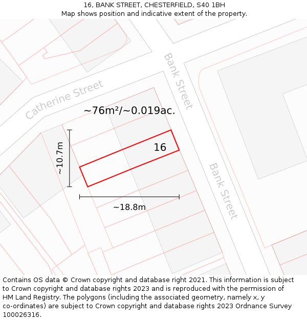 16, BANK STREET, CHESTERFIELD, S40 1BH: Plot and title map
