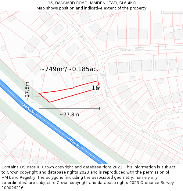 16, BANNARD ROAD, MAIDENHEAD, SL6 4NR: Plot and title map