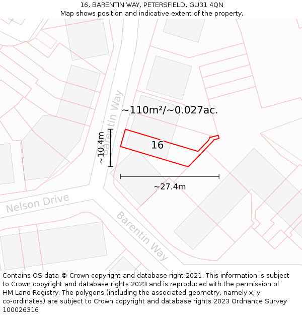 16, BARENTIN WAY, PETERSFIELD, GU31 4QN: Plot and title map