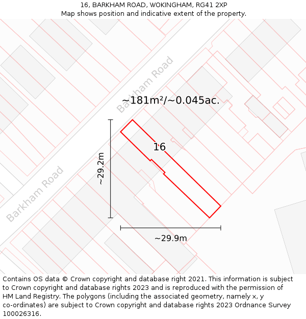 16, BARKHAM ROAD, WOKINGHAM, RG41 2XP: Plot and title map