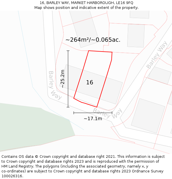 16, BARLEY WAY, MARKET HARBOROUGH, LE16 9FQ: Plot and title map