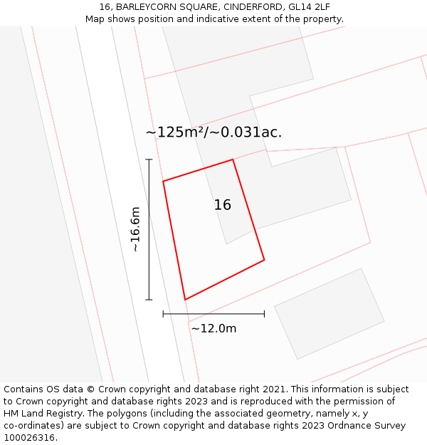 16, BARLEYCORN SQUARE, CINDERFORD, GL14 2LF: Plot and title map