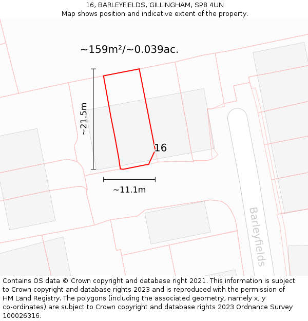 16, BARLEYFIELDS, GILLINGHAM, SP8 4UN: Plot and title map