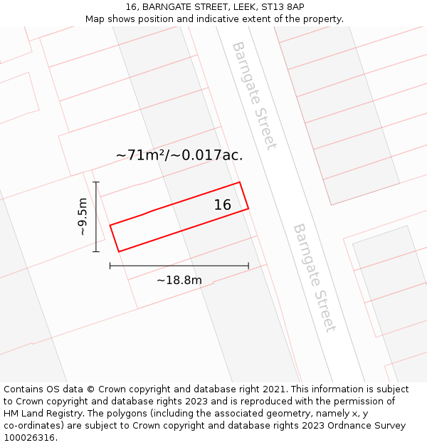 16, BARNGATE STREET, LEEK, ST13 8AP: Plot and title map