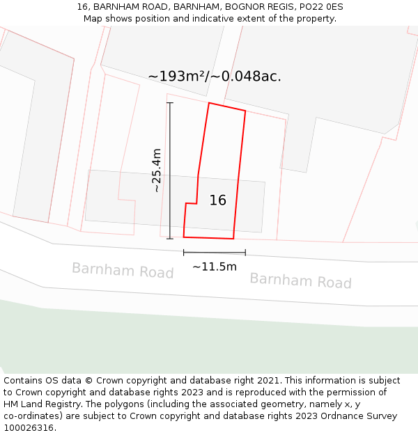 16, BARNHAM ROAD, BARNHAM, BOGNOR REGIS, PO22 0ES: Plot and title map