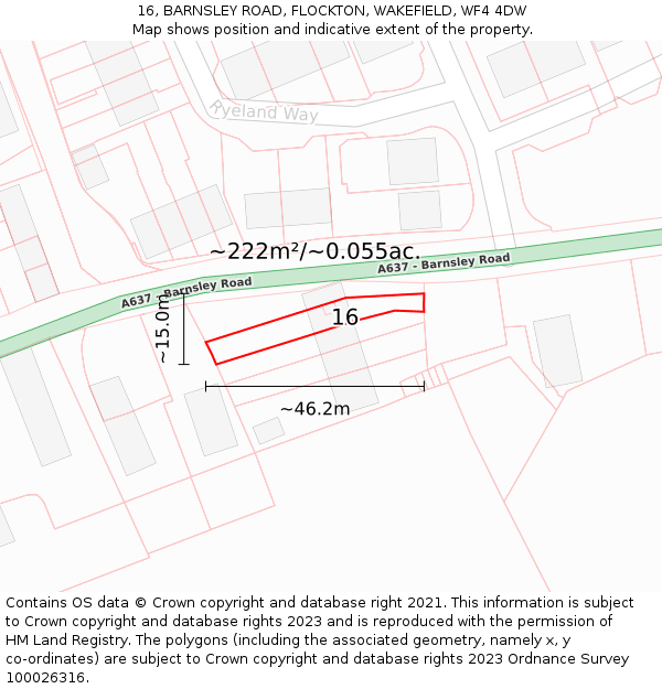 16, BARNSLEY ROAD, FLOCKTON, WAKEFIELD, WF4 4DW: Plot and title map