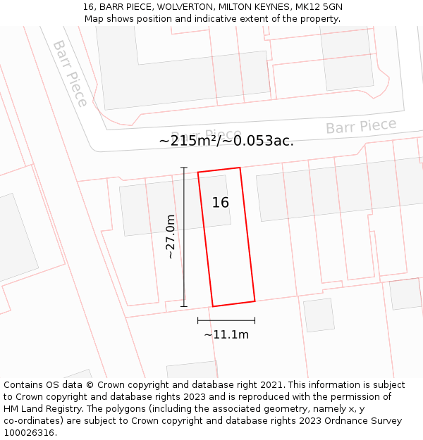 16, BARR PIECE, WOLVERTON, MILTON KEYNES, MK12 5GN: Plot and title map